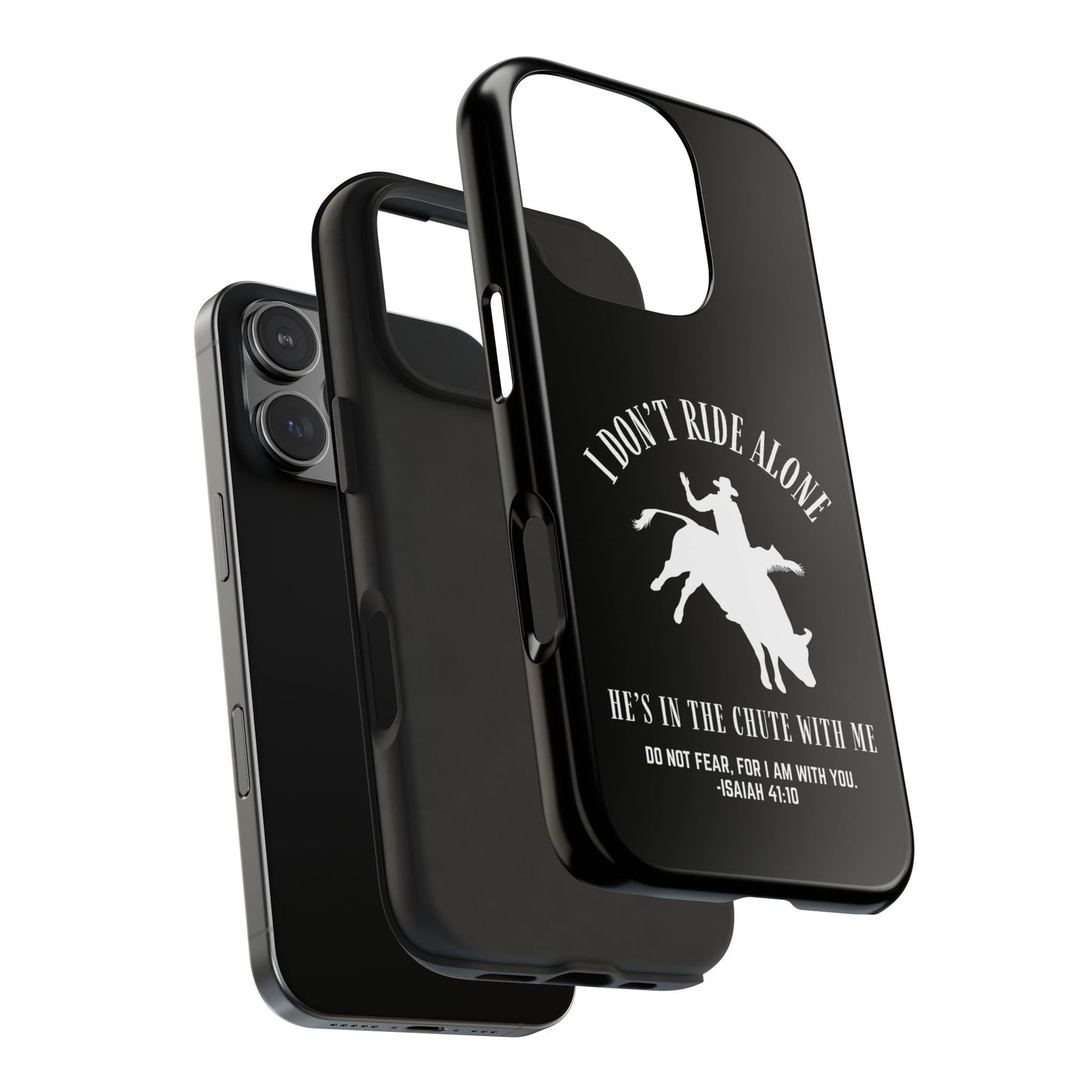 "I Don’t Ride Alone" Isaiah 41:10 Bull Rider Dual-Layer Glossy Phone Case – Christian Western Rodeo Design for iPhone & Samsung Galaxy