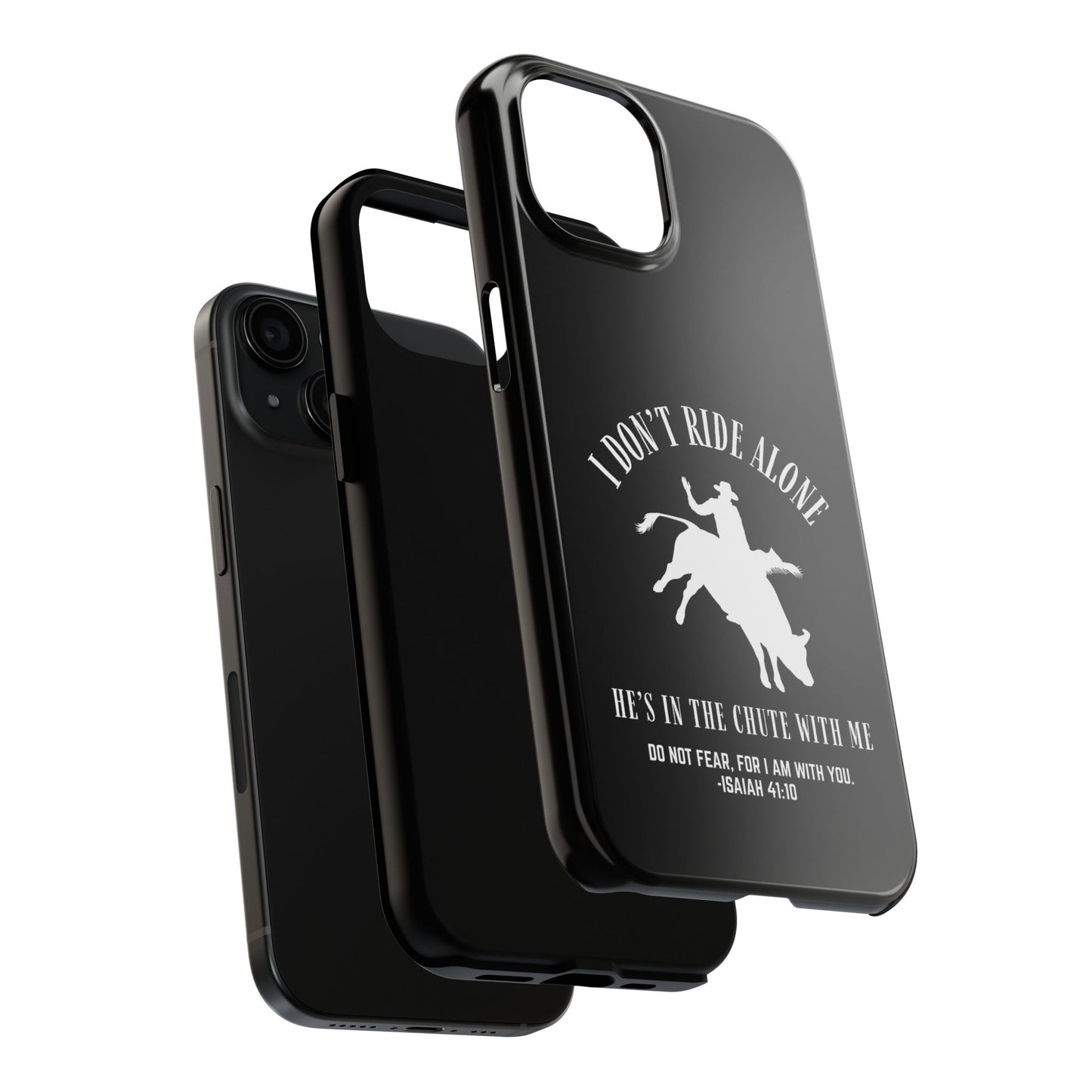 "I Don’t Ride Alone" Isaiah 41:10 Bull Rider Dual-Layer Glossy Phone Case – Christian Western Rodeo Design for iPhone & Samsung Galaxy