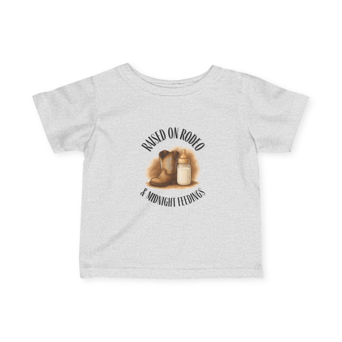 Raised on Rodeo & Midnight Feedings Boys’ Infant T-Shirt – Western Cowboy Baby Tee (6M–24M)