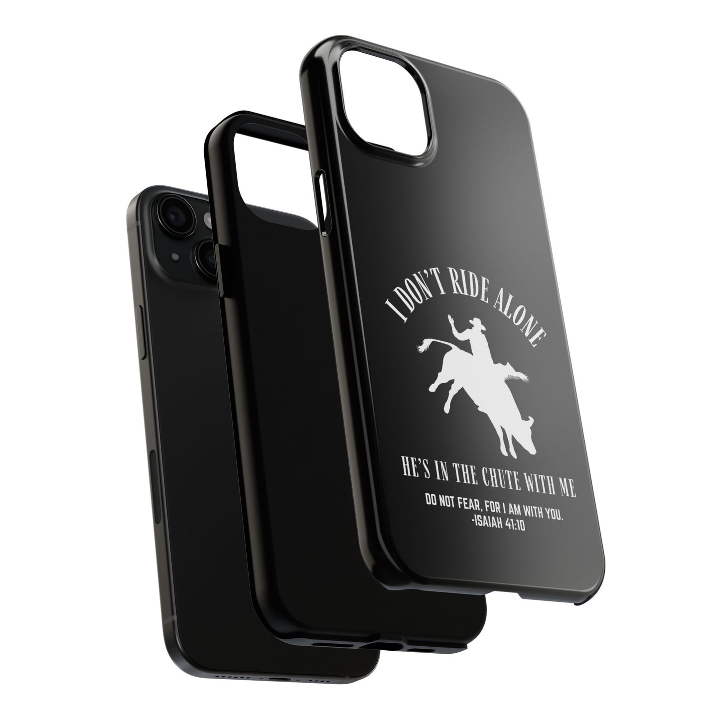 "I Don’t Ride Alone" Isaiah 41:10 Bull Rider Dual-Layer Glossy Phone Case – Christian Western Rodeo Design for iPhone & Samsung Galaxy