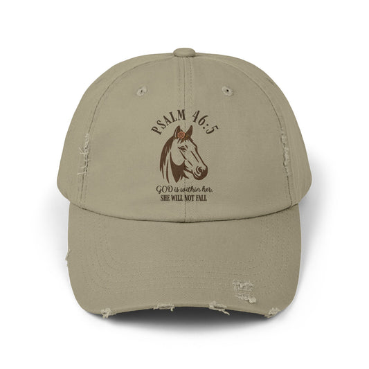 Ladies Psalm 46:5 Distressed Ball Cap – Christian Women’s Vintage Adjustable Baseball Hat with Scripture Verse – Faith-Based Religious Gift