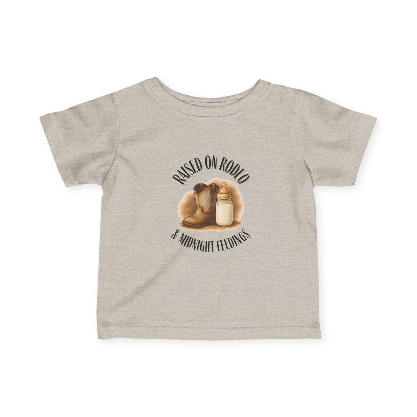 Raised on Rodeo & Midnight Feedings Boys’ Infant T-Shirt – Western Cowboy Baby Tee (6M–24M)