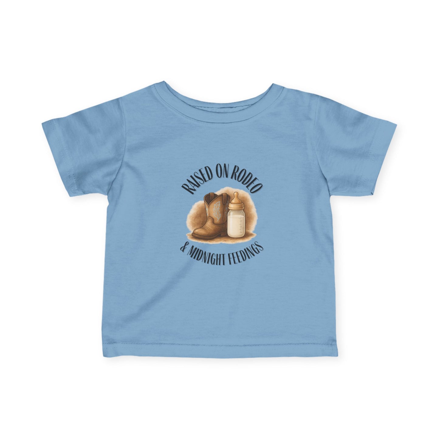 Raised on Rodeo & Midnight Feedings Boys’ Infant T-Shirt – Western Cowboy Baby Tee (6M–24M)
