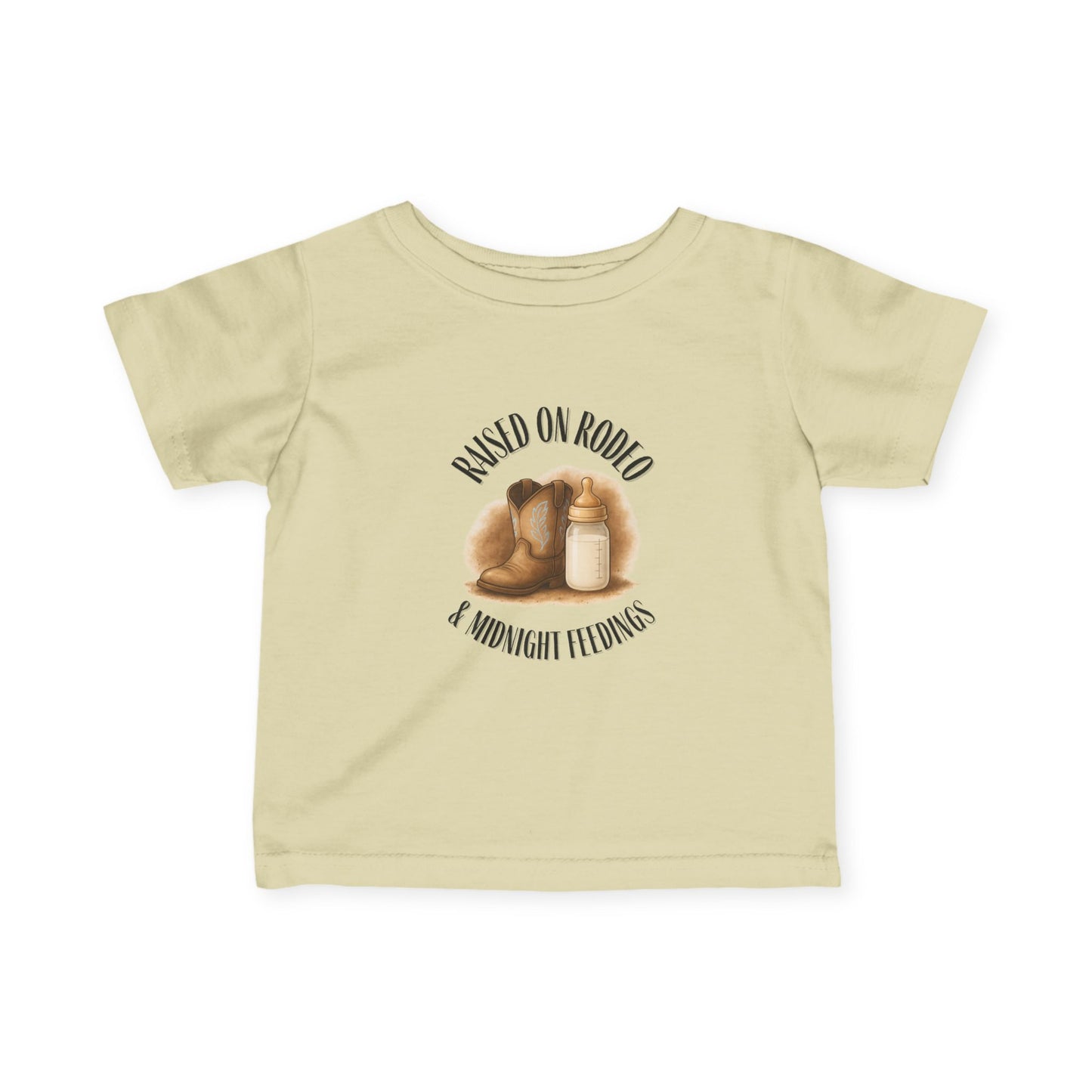 Raised on Rodeo & Midnight Feedings Boys’ Infant T-Shirt – Western Cowboy Baby Tee (6M–24M)