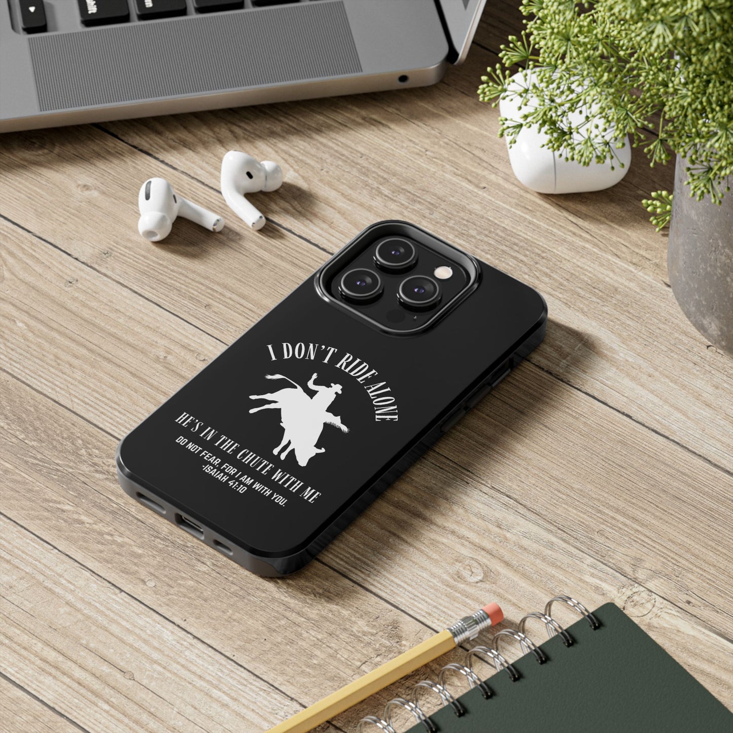 "I Don’t Ride Alone" Isaiah 41:10 Bull Rider Dual-Layer Glossy Phone Case – Christian Western Rodeo Design for iPhone & Samsung Galaxy
