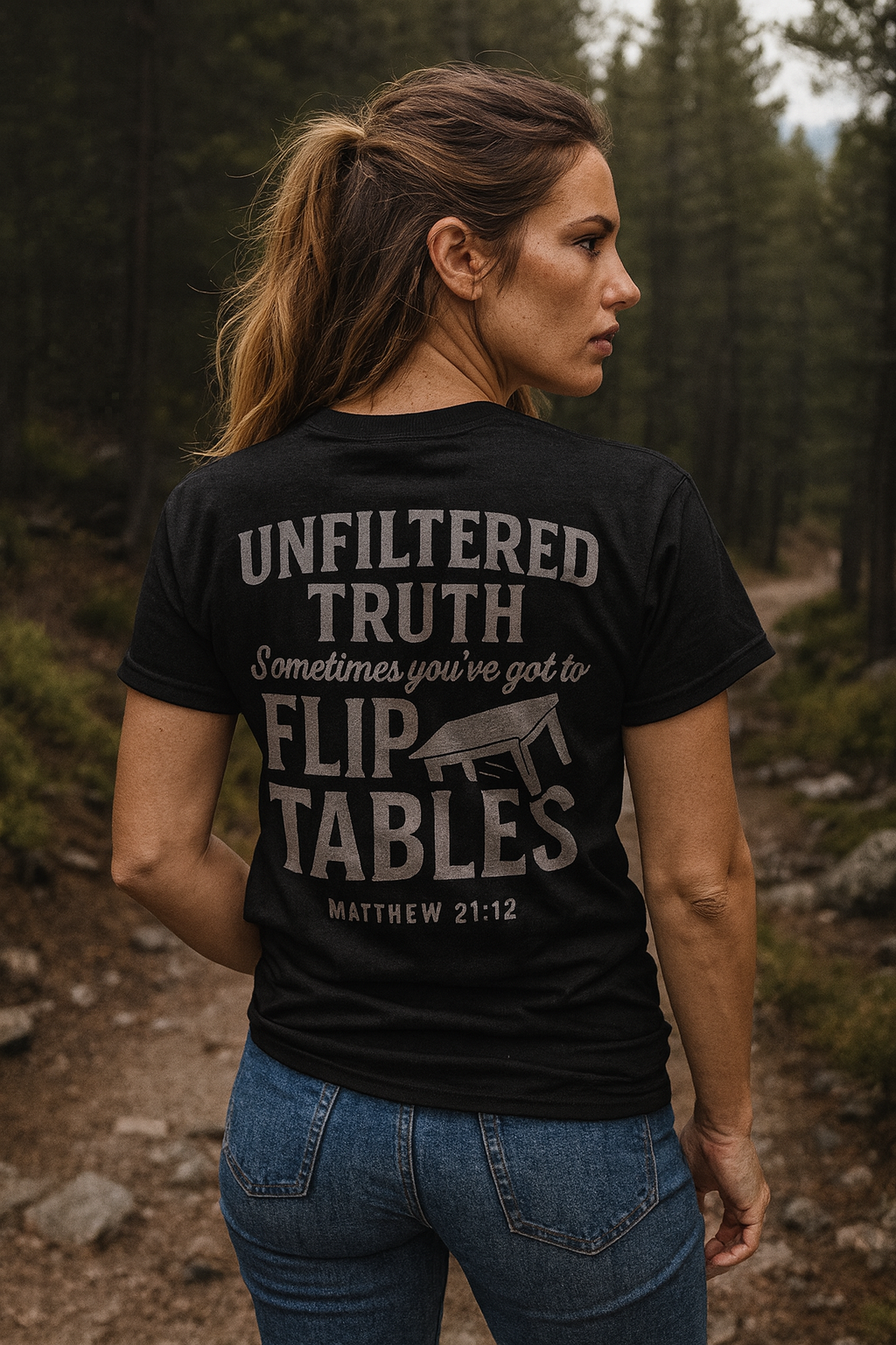 Unfiltered Truth “Sometimes You’ve Got to Flip Tables” Christian Graphic Tee – Matthew 21:12 Bible Verse Shirt