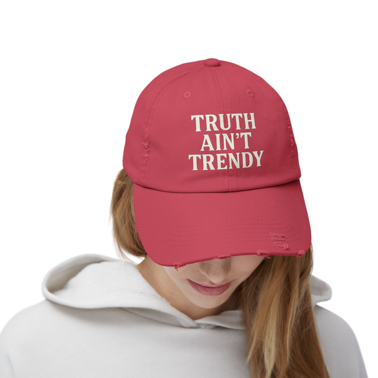 Truth Ain’t Trendy Distressed Ball Cap – Unisex Vintage Washed Adjustable Dad Hat-Gift