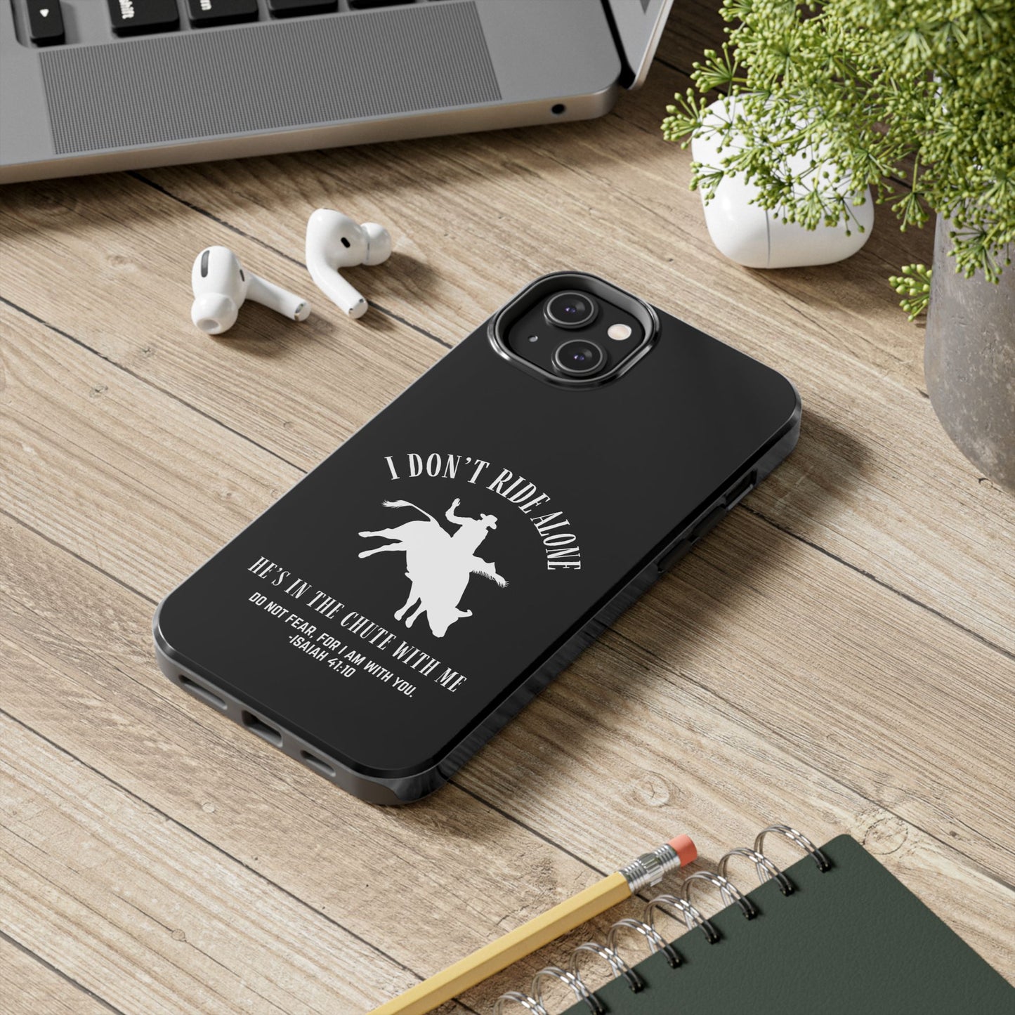 "I Don’t Ride Alone" Isaiah 41:10 Bull Rider Dual-Layer Glossy Phone Case – Christian Western Rodeo Design for iPhone & Samsung Galaxy