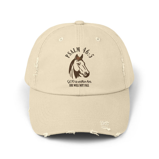 Ladies Psalm 46:5 Distressed Ball Cap – Christian Women’s Vintage Adjustable Baseball Hat with Scripture Verse – Faith-Based Religious Gift