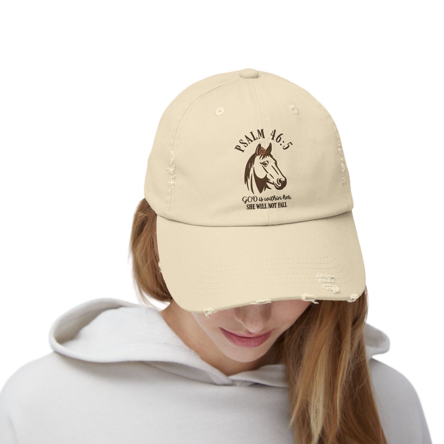 Ladies Psalm 46:5 Distressed Ball Cap – Christian Women’s Vintage Adjustable Baseball Hat with Scripture Verse – Faith-Based Religious Gift
