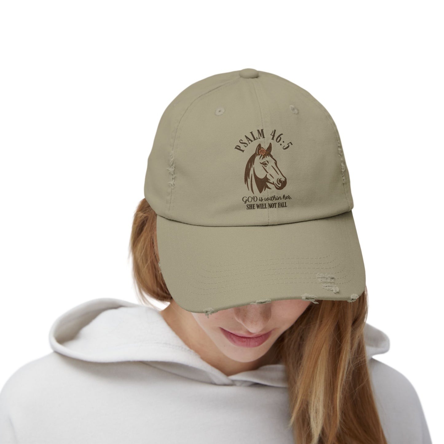 Ladies Psalm 46:5 Distressed Ball Cap – Christian Women’s Vintage Adjustable Baseball Hat with Scripture Verse – Faith-Based Religious Gift