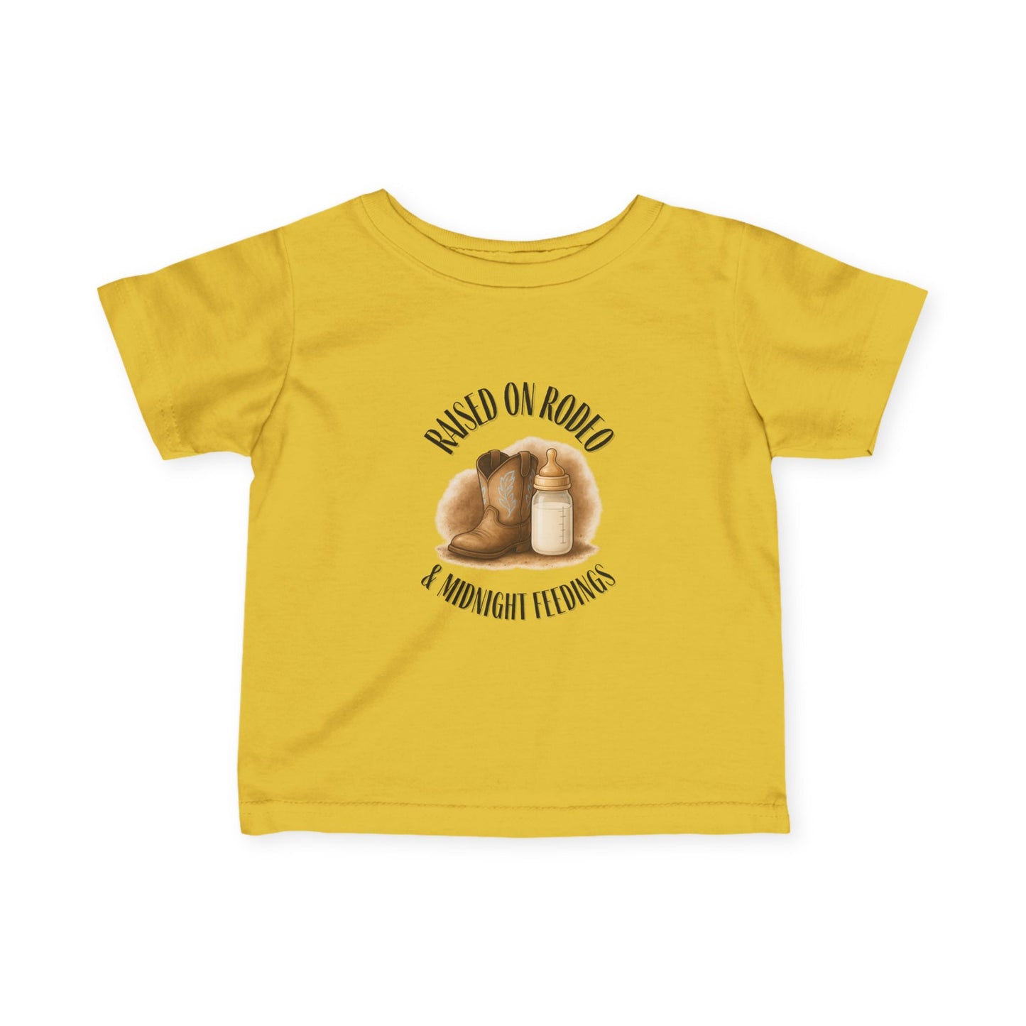 Raised on Rodeo & Midnight Feedings Boys’ Infant T-Shirt – Western Cowboy Baby Tee (6M–24M)