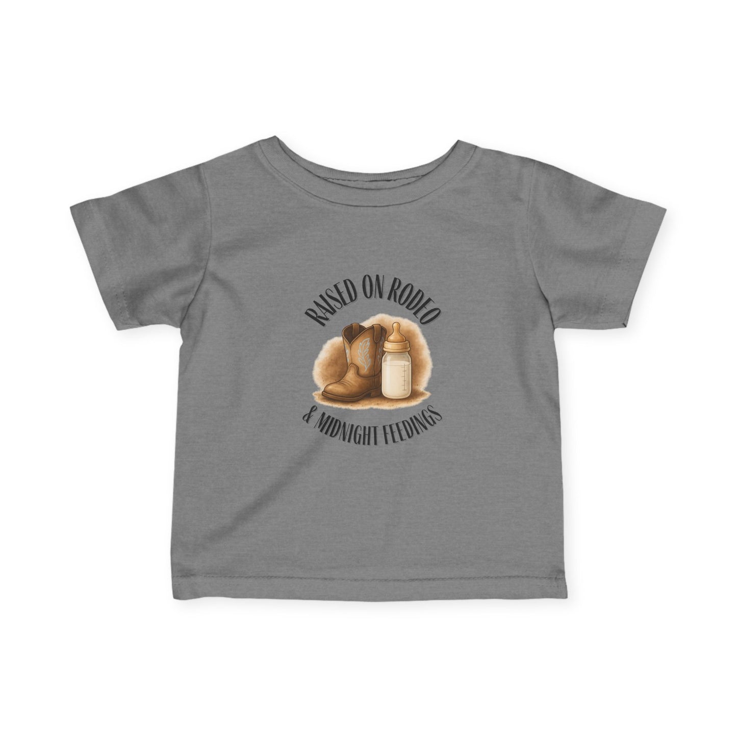 Raised on Rodeo & Midnight Feedings Boys’ Infant T-Shirt – Western Cowboy Baby Tee (6M–24M)