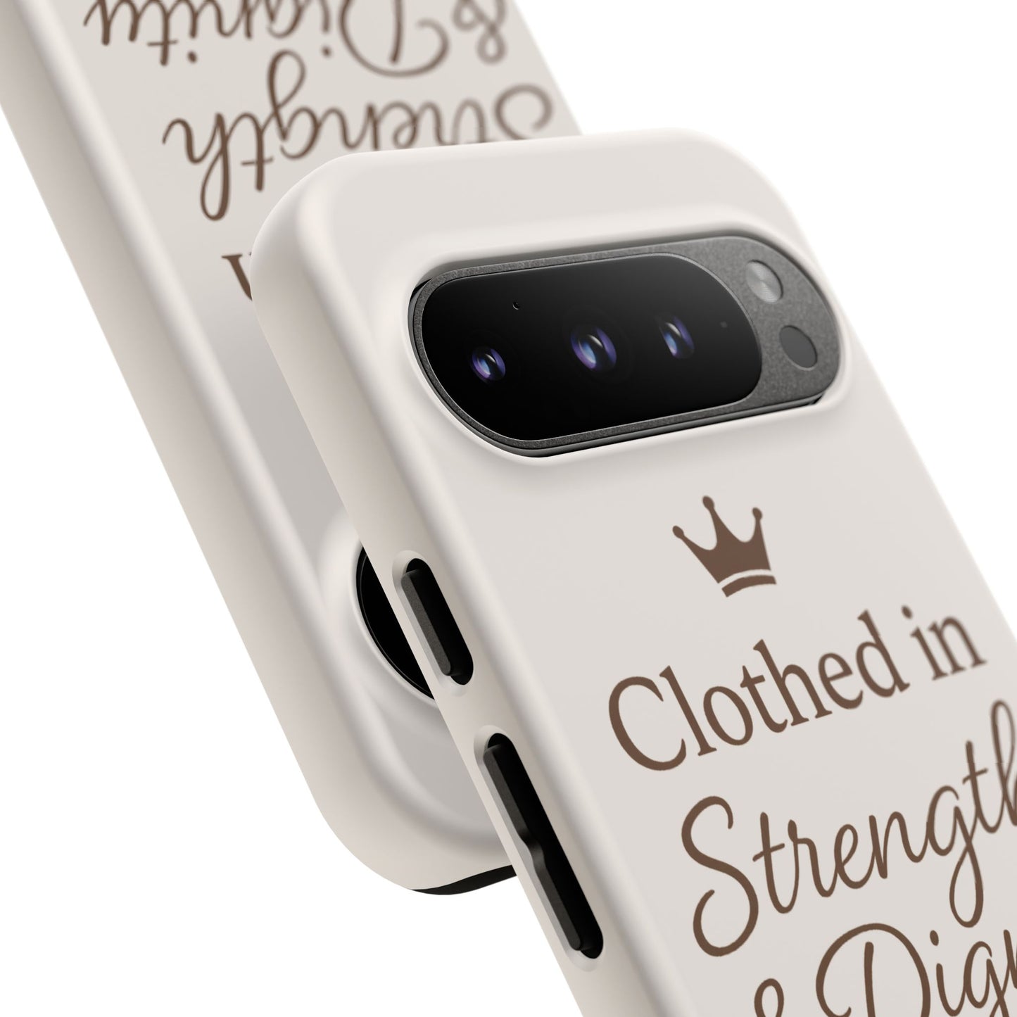 Proverbs 31:25 Personalized Name Phone Case – Strength & Dignity Scripture Cover for iPhone, Samsung Galaxy, and Google Pixel