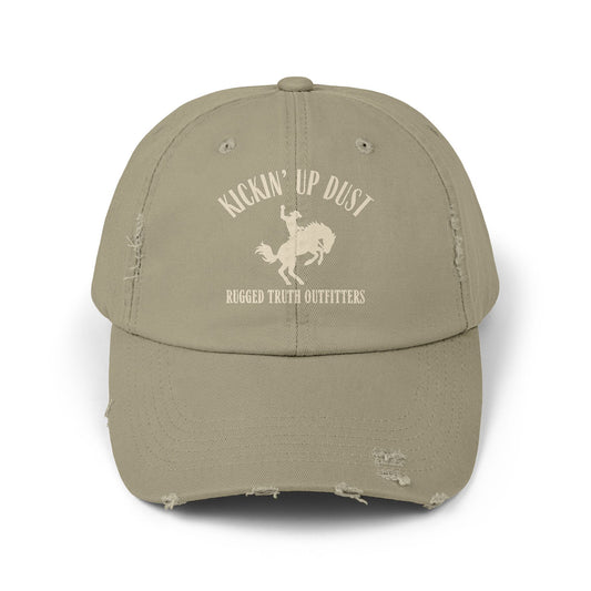 Kickin' Up Dust Bronc Rider  Distressed Cap | Unisex Outdoor Hat for Adventure Lovers, Perfect Gift for Horse Enthusiasts, Casual Style, Western