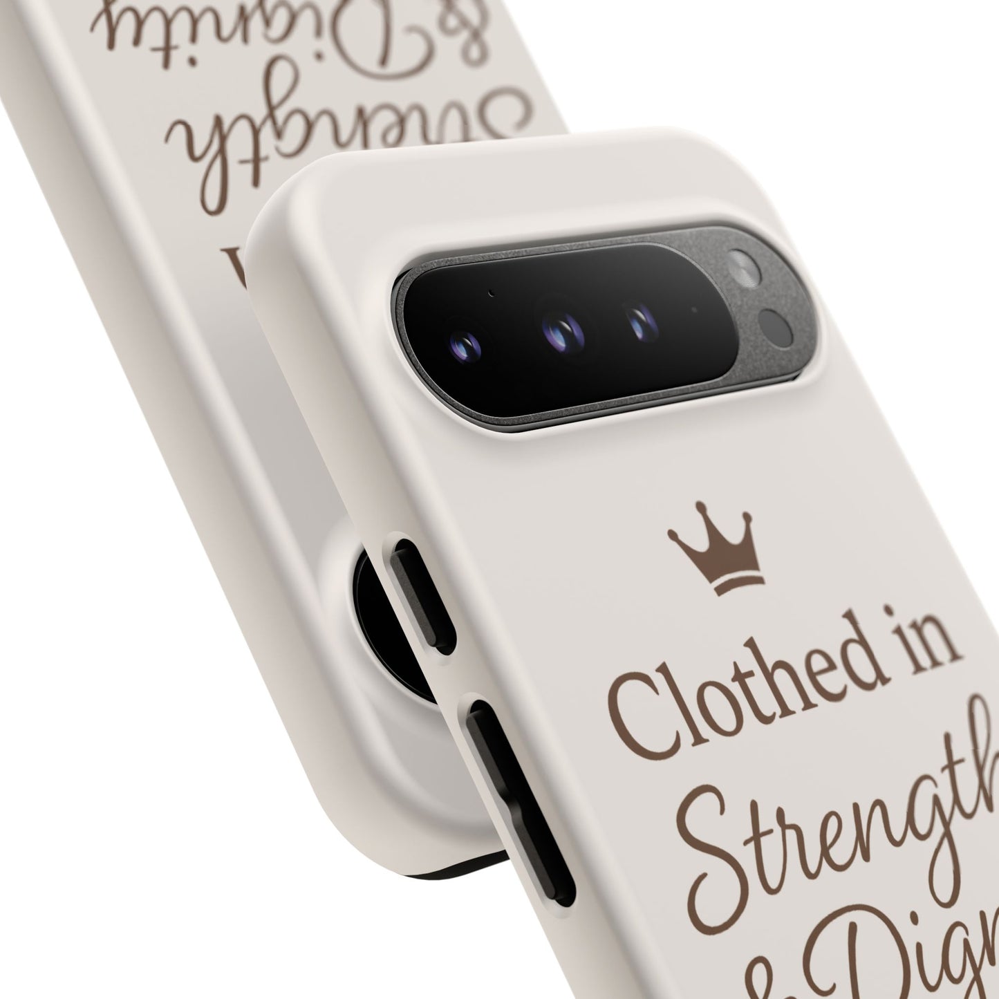 Proverbs 31:25 Personalized Name Phone Case – Strength & Dignity Scripture Cover for iPhone, Samsung Galaxy, and Google Pixel