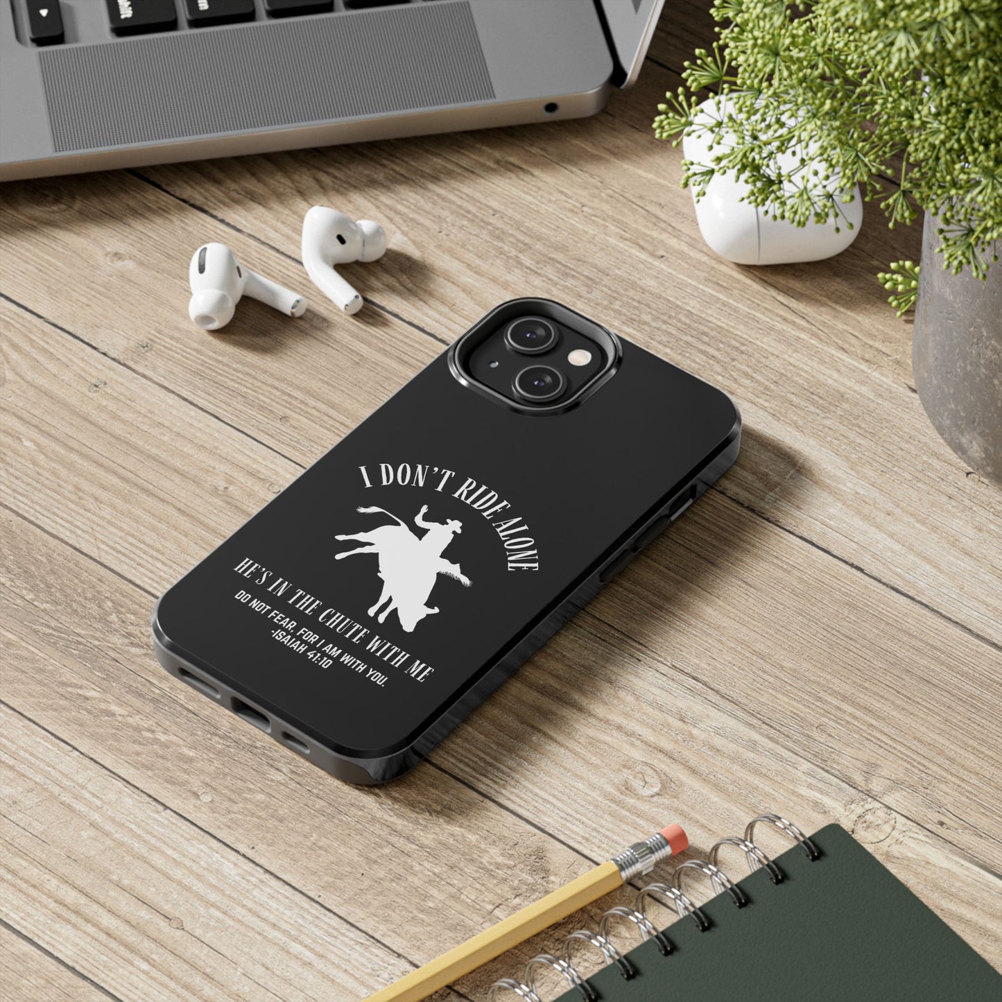 "I Don’t Ride Alone" Isaiah 41:10 Bull Rider Dual-Layer Glossy Phone Case – Christian Western Rodeo Design for iPhone & Samsung Galaxy
