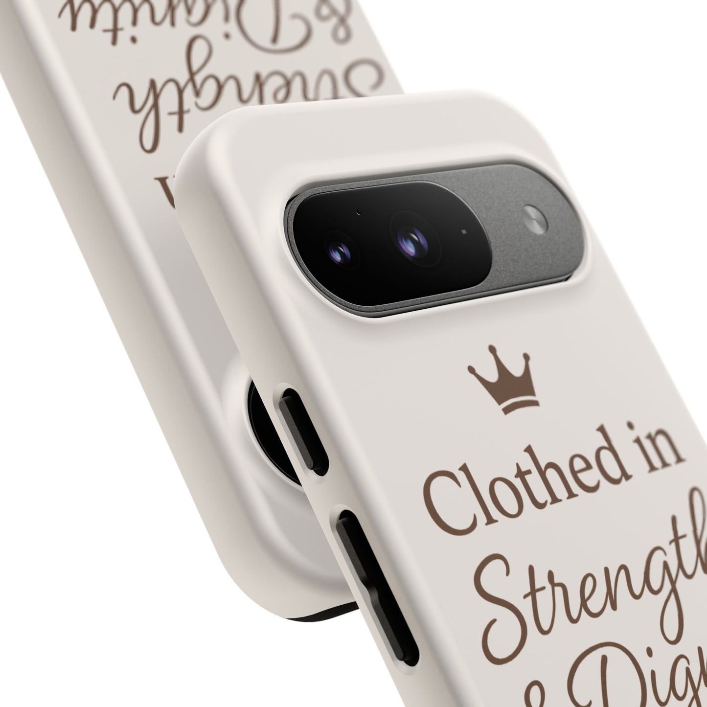 Proverbs 31:25 Personalized Name Phone Case – Strength & Dignity Scripture Cover for iPhone, Samsung Galaxy, and Google Pixel