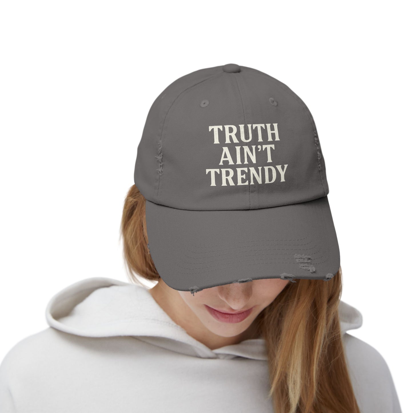 Truth Ain’t Trendy Distressed Ball Cap – Unisex Vintage Washed Adjustable Dad Hat-Gift