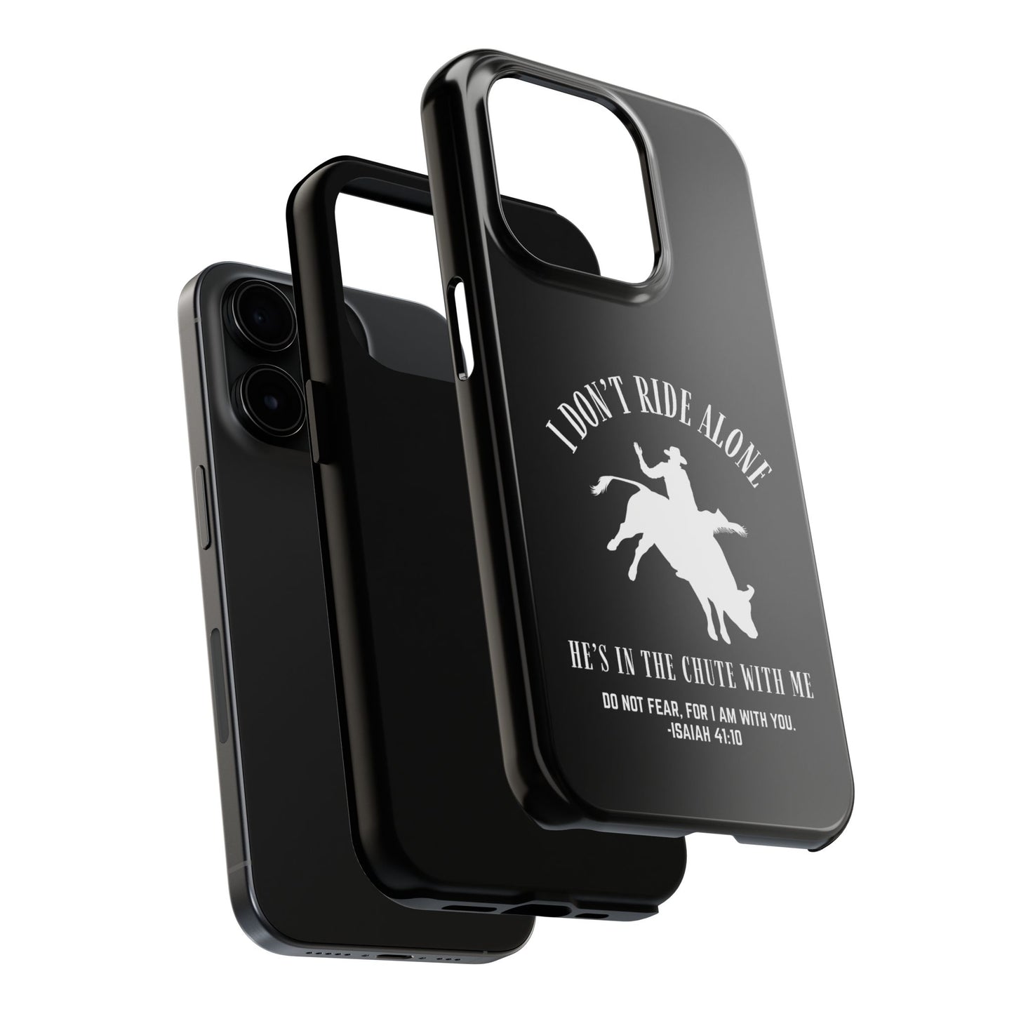 "I Don’t Ride Alone" Isaiah 41:10 Bull Rider Dual-Layer Glossy Phone Case – Christian Western Rodeo Design for iPhone & Samsung Galaxy