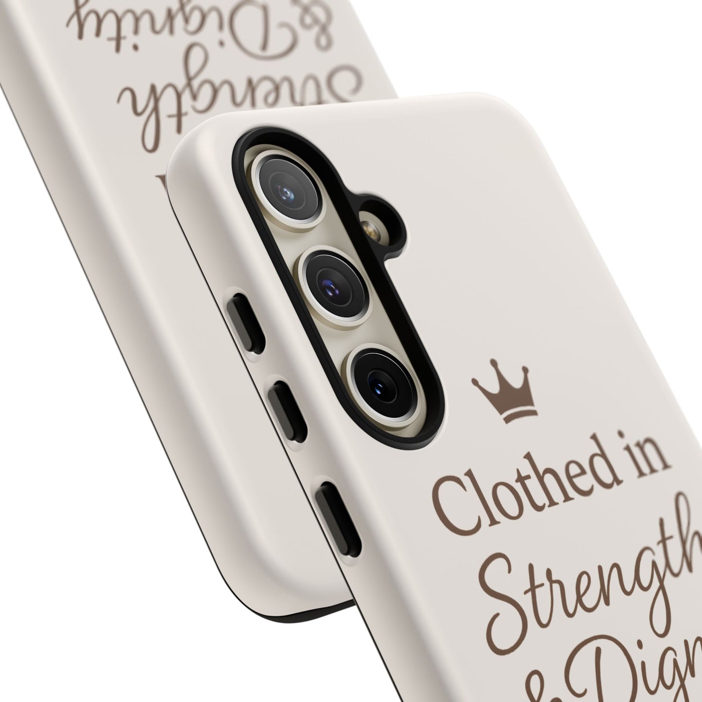 Proverbs 31:25 Personalized Name Phone Case – Strength & Dignity Scripture Cover for iPhone, Samsung Galaxy, and Google Pixel