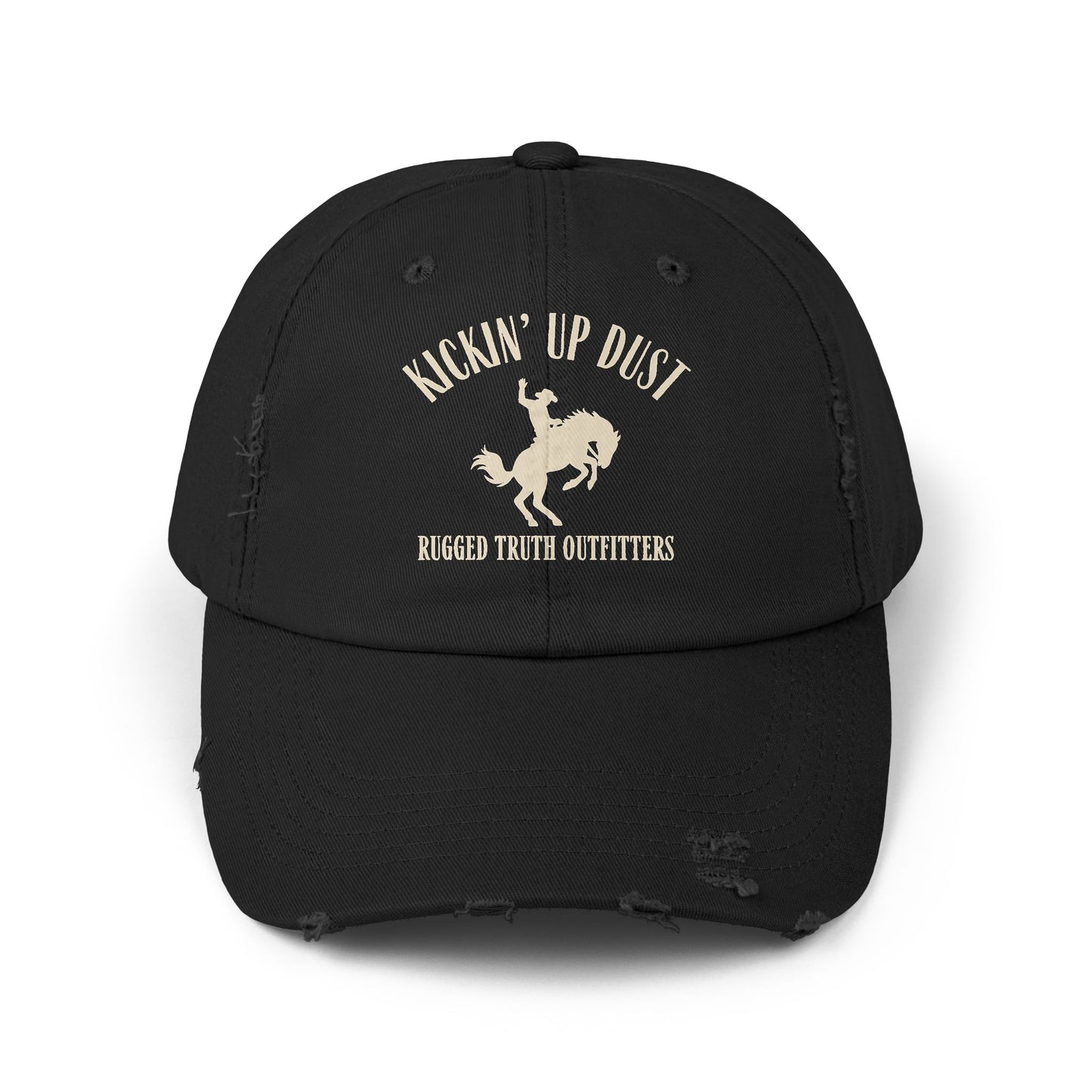 Kickin' Up Dust Bronc Rider  Distressed Cap | Unisex Outdoor Hat for Adventure Lovers, Perfect Gift for Horse Enthusiasts, Casual Style, Western