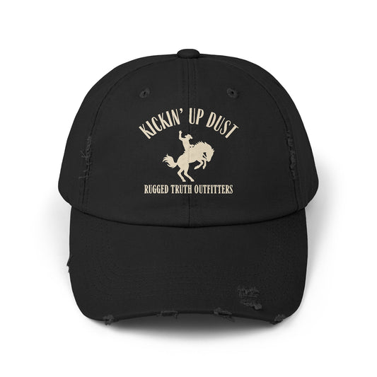 Kickin' Up Dust Bronc Rider  Distressed Cap | Unisex Outdoor Hat for Adventure Lovers, Perfect Gift for Horse Enthusiasts, Casual Style, Western