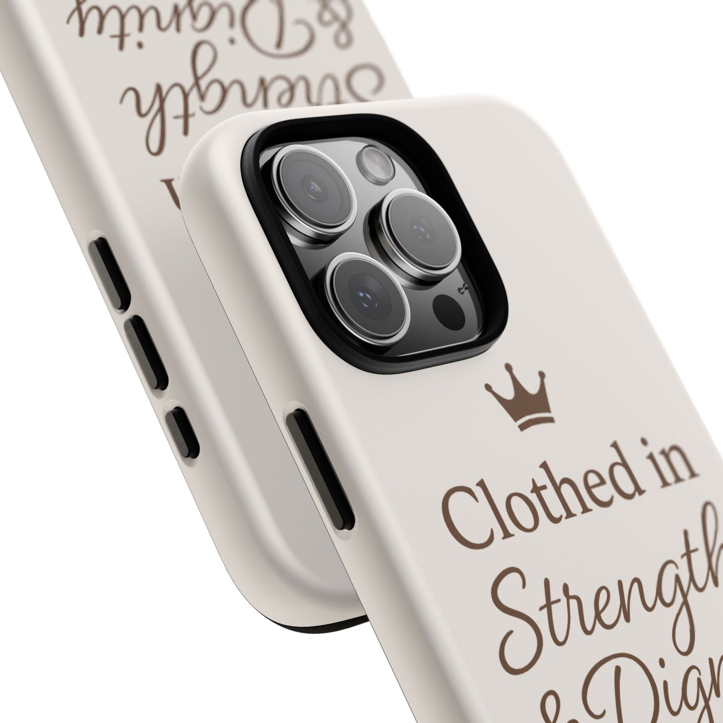 Proverbs 31:25 Personalized Name Phone Case – Strength & Dignity Scripture Cover for iPhone, Samsung Galaxy, and Google Pixel