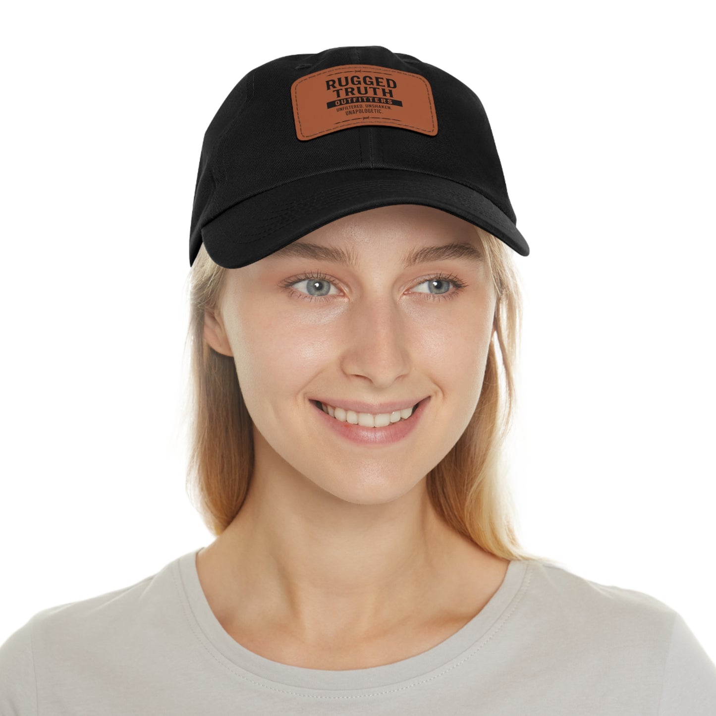Rugged Truth Outfitters Logo Leather Patch Dad Hat – Adjustable Baseball Cap for Men & Women