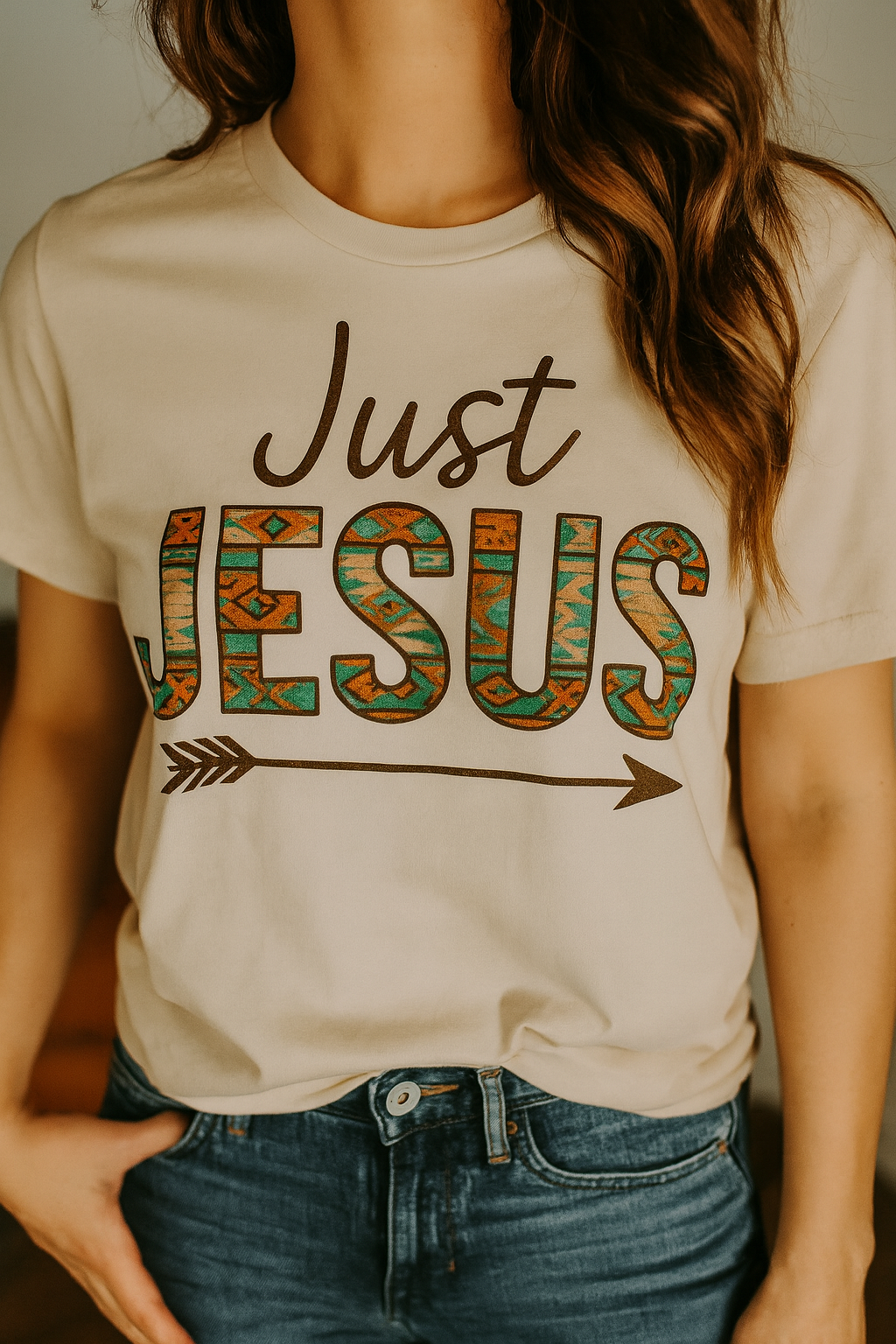 Women’s Just Jesus Arrow T-Shirt – Faith Over Fashion, Christian Apparel for Proverbs 31 Women