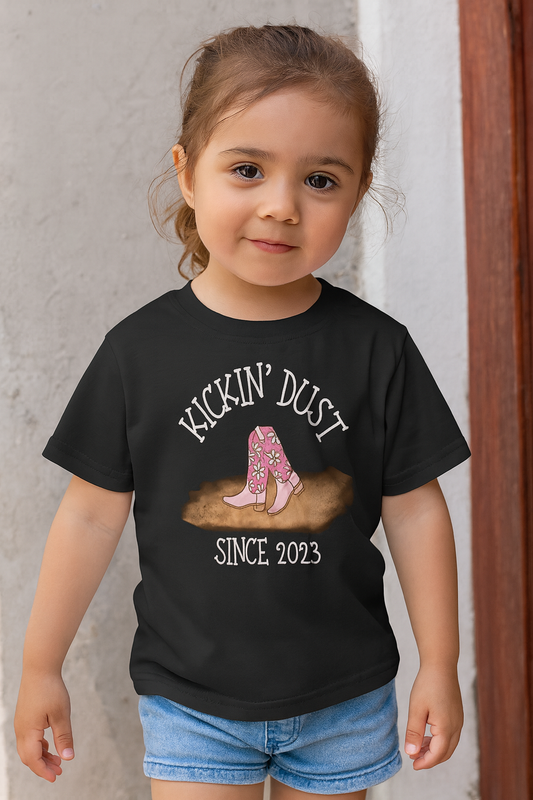 Kickin' Dust Toddler Tee | Cute Country Style Shirt for Kids, Gift for Little Cowboys, Birthday Outfit, Western Apparel, Fun Summer Tee