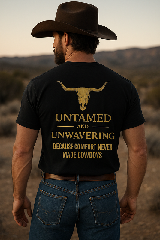 Untamed & Unwavering Cowboy Longhorn T-Shirt – Comfort Never Built Cowboy Graphic Tee | Western Faith