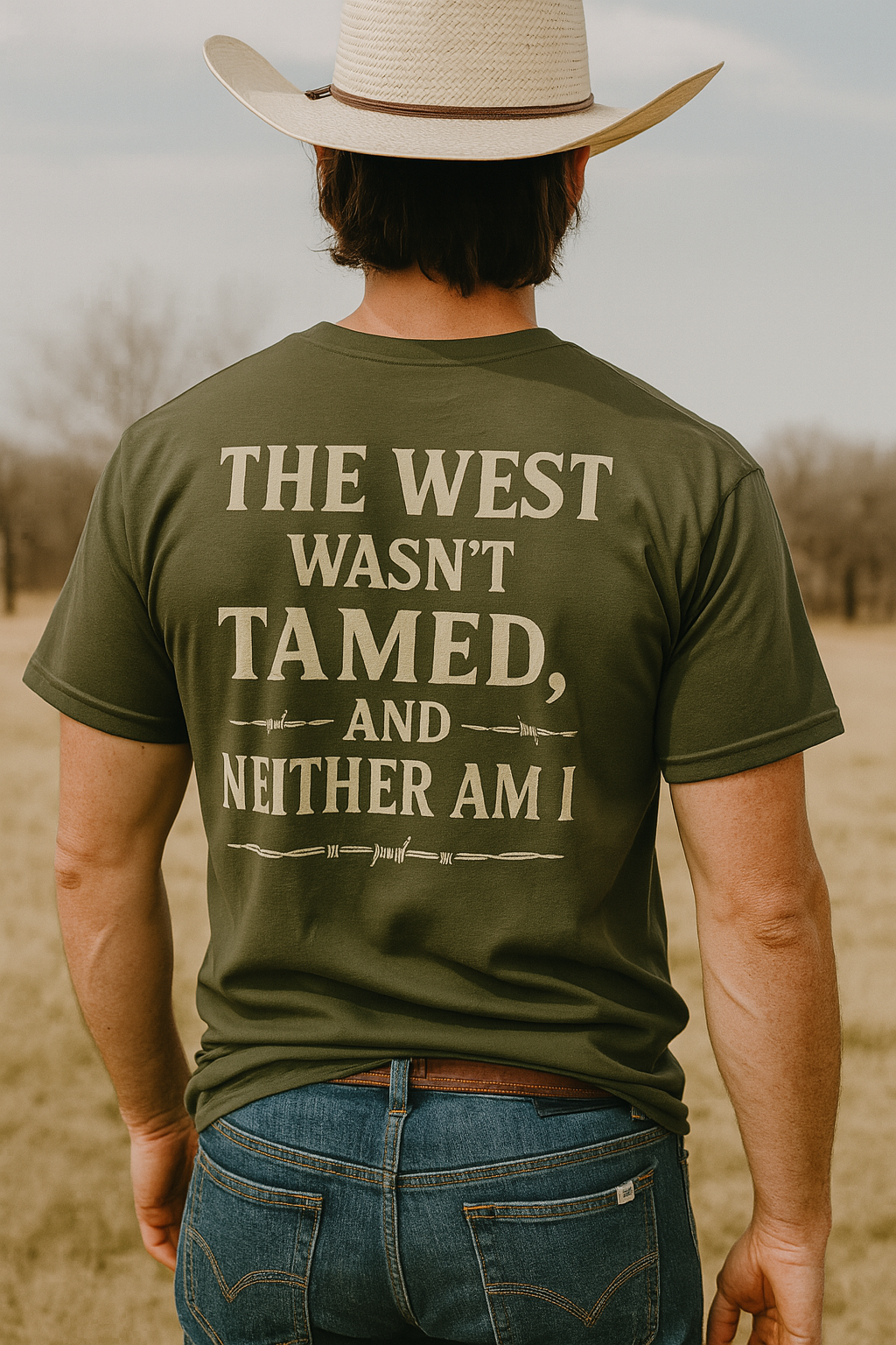 The West Wasn’t Tamed and Neither Am I Graphic T-Shirt – Bronc Rider Chest Print Western Unisex Tee | Gildan G500 Classic Fit