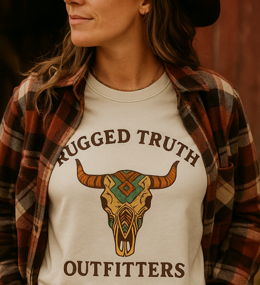 Women’s Western Longhorn Skull Graphic Long Sleeve Shirt – Distressed Rugged Truth Outfitters Top