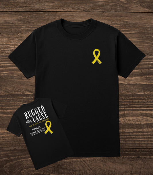 Rugged for a Cause | Pediatric Cancer Awareness T-Shirt | Gold Ribbon Support Tee by Rugged Truth Outfitters