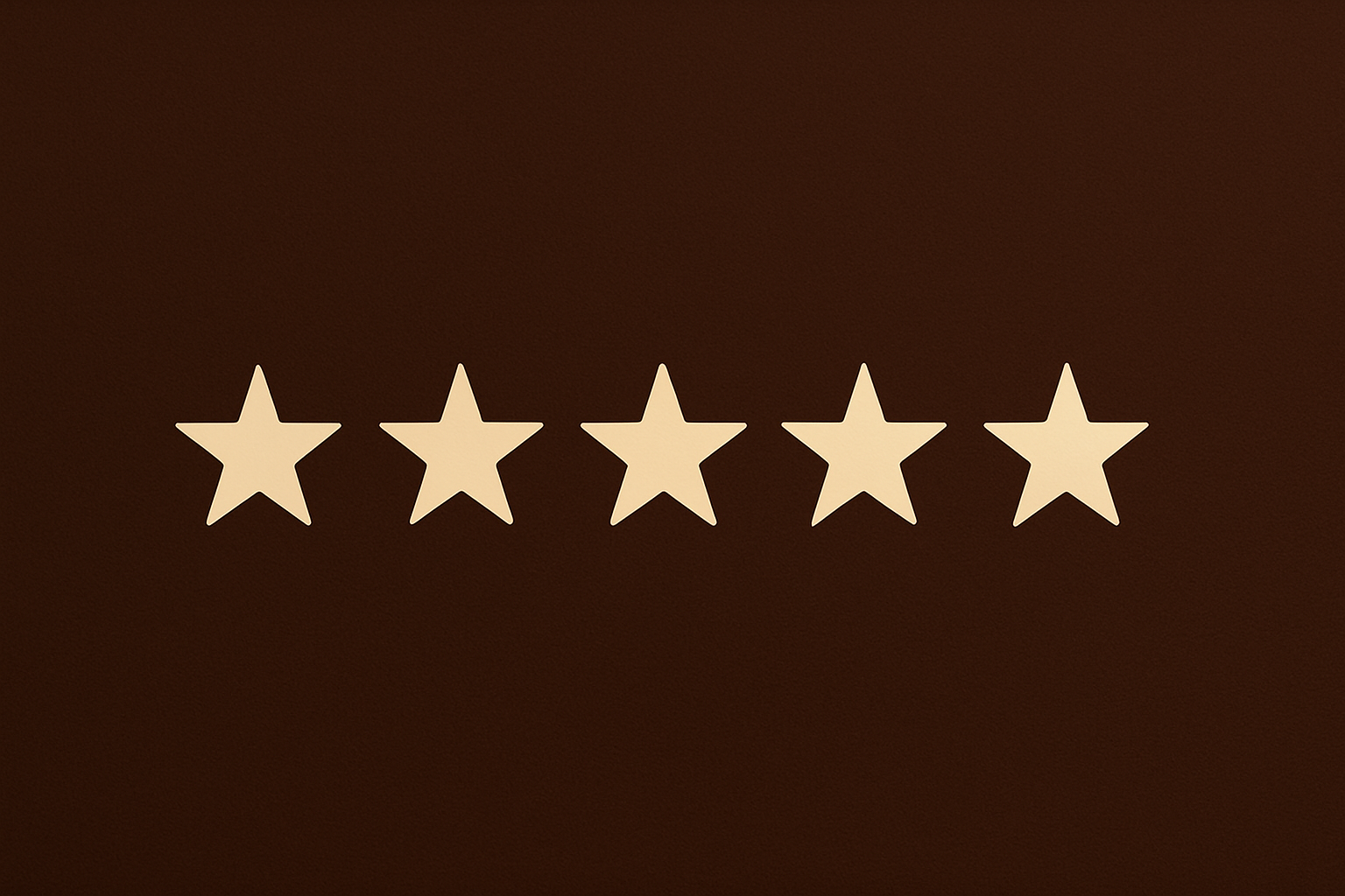 DARK BROWN BANNER WITH 5 CREAM COLORED REVIEW STARS 